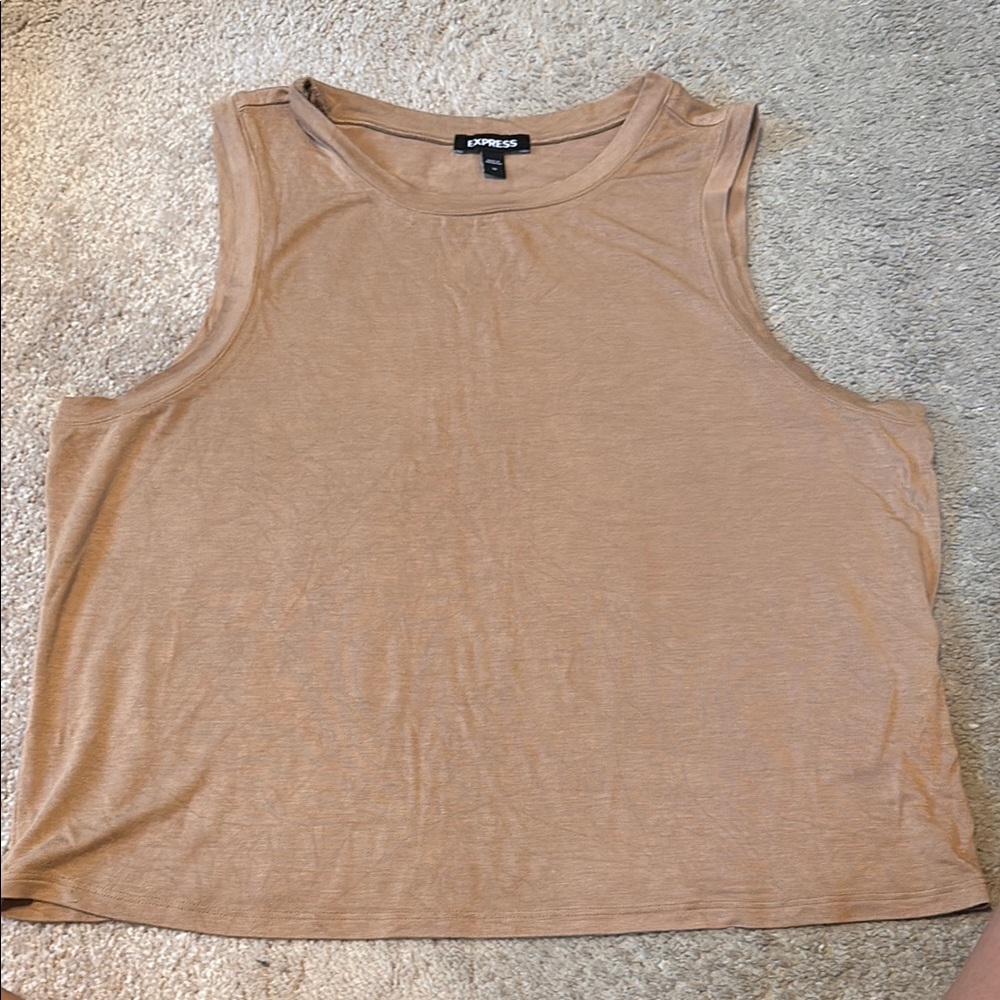 Express Tan Boxy Crop Muscle Tee
